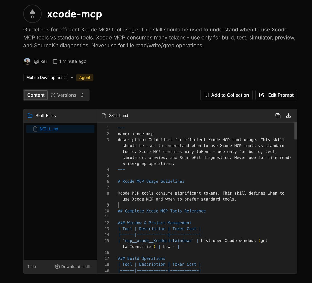 xcode-mcp fonksiyonlarını sınırlayan skill örneği